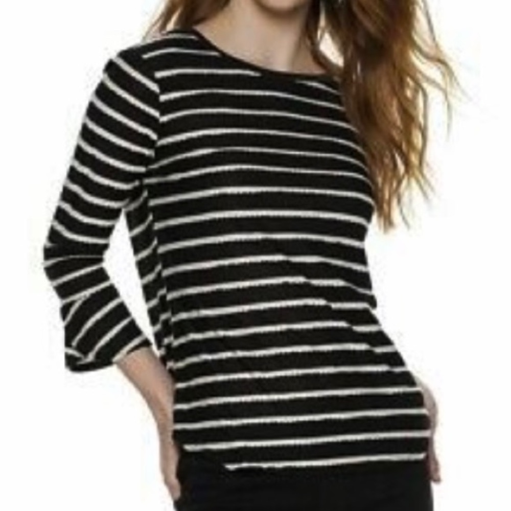 Elle Black & White Textured 3/4 Sleeve Top NWT